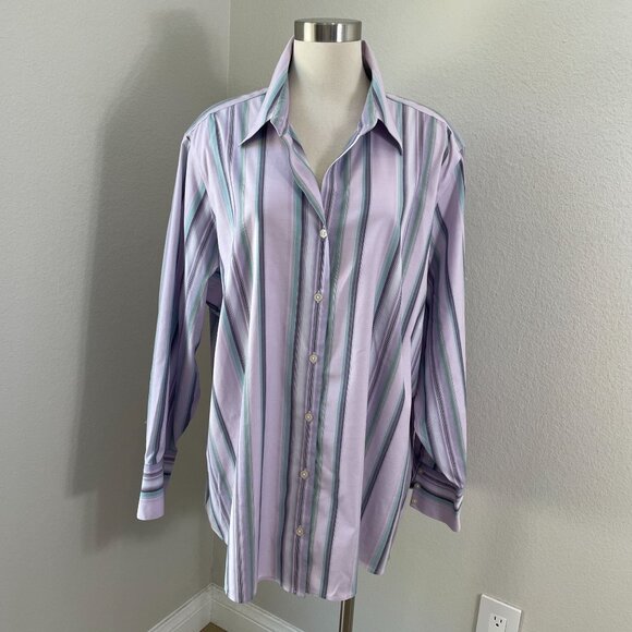 Eddie Bauer Womens Plus 4X Wrinkle Resistant Button Up Shirt Striped Long Sleeve - Picture 1 of 8